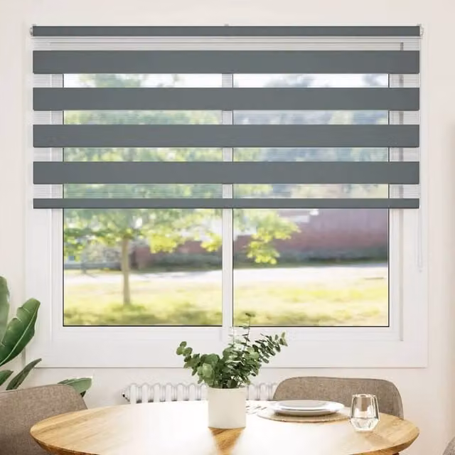 Berkfield Home Grey Striped Polyester Day and Night Zebra Blind W: 160 cm, H: 100 cm – 1