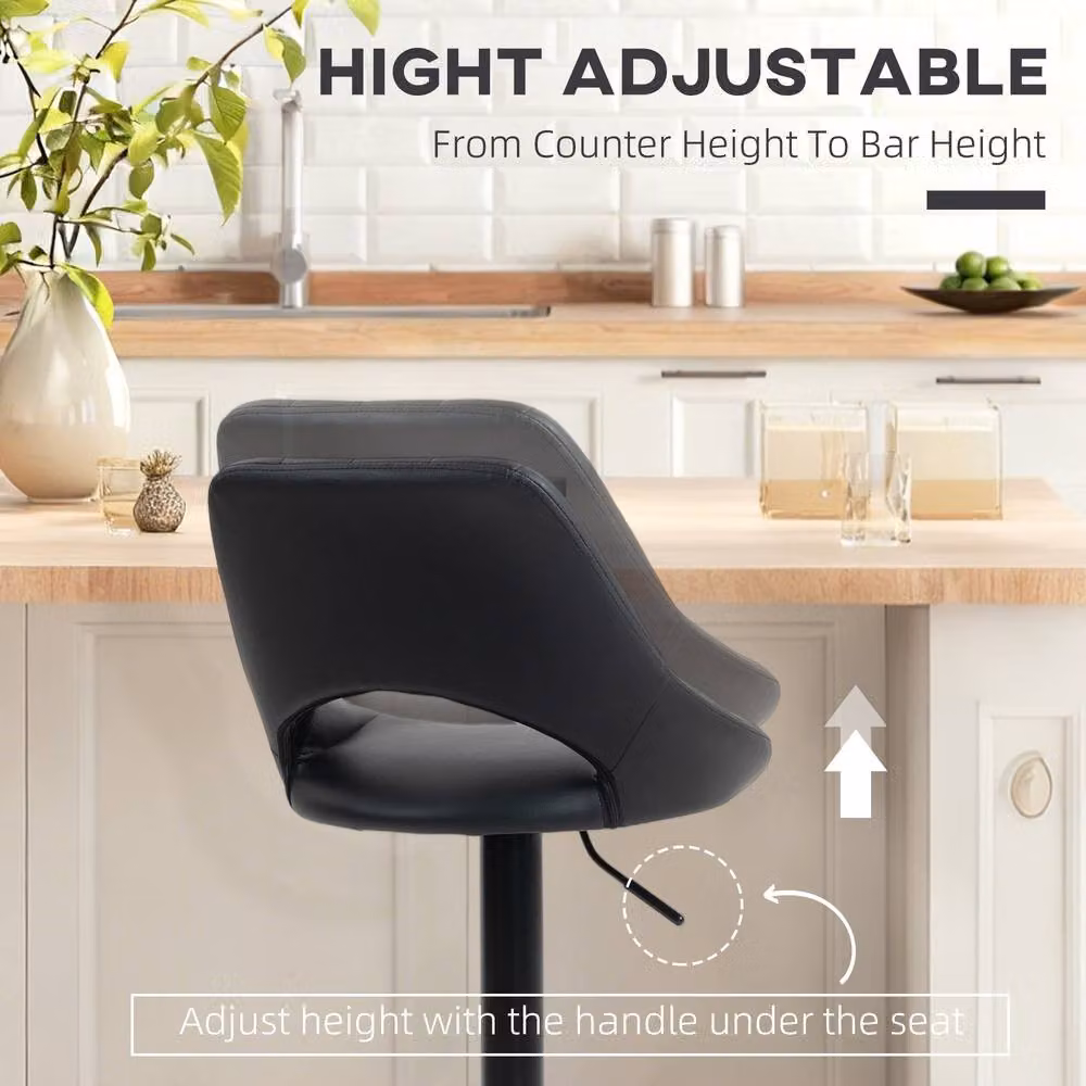 STILVORA Set of 2 Swivel Bar Stools in Black Faux Leather – 6