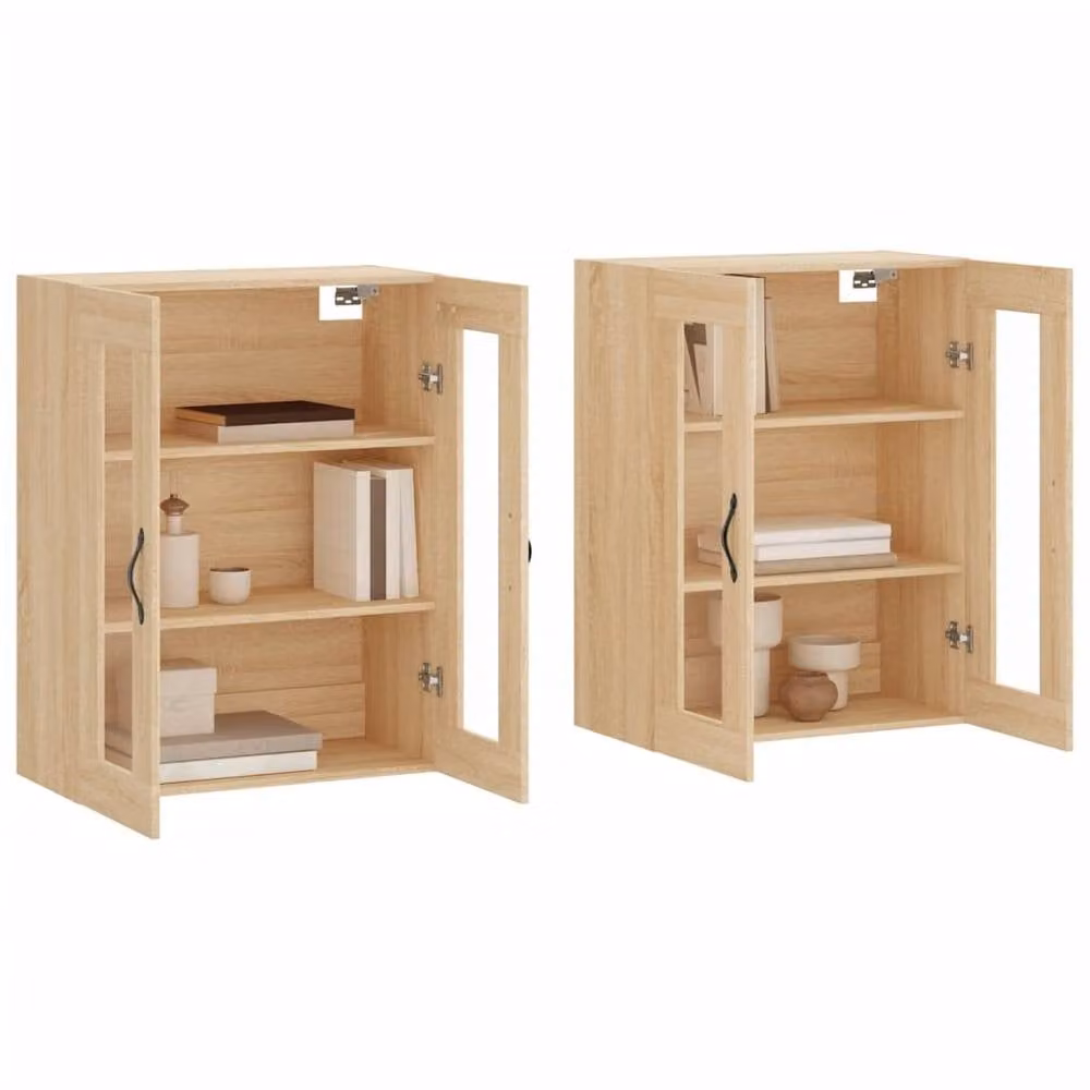 Berkfield Home Set of 2 Wall Mounted Cabinets in Sonoma Oak with Glass Doors – 2