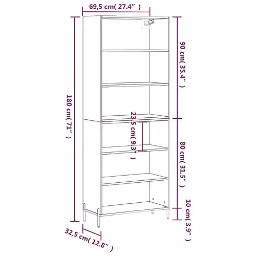 vidaXL Modern Highboard in Grey, W/D/H: 69.5 x 32.5 x 180 cm