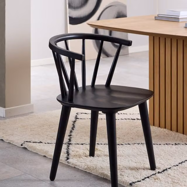 Furniture To Go Ida Dining Chairs, Pair, Black Lacquered Rubberwood