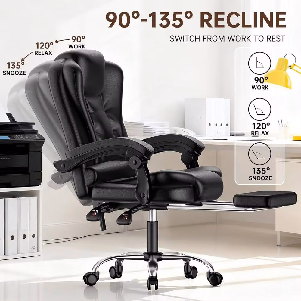 Gartistgo Executive Swivel Recliner Chair in Black PU Leather with Footrest and Headrest – 4