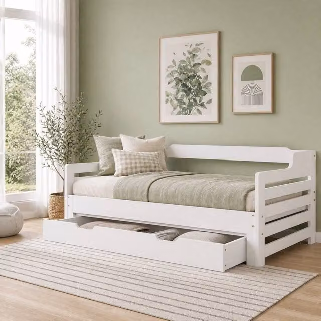 STILVORA Single Bed Frame with Storage Drawers in White, W/D/H: 90 x 190 x 66 cm – 1