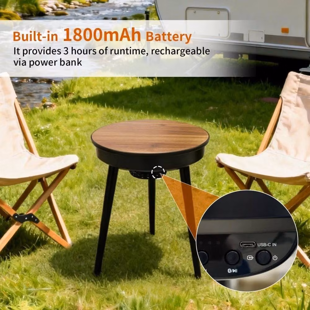 FLAVORA Walnut Portable Smart Side Table with Bluetooth Speaker in Brown, W/D/H: 100 x 80 x 80 cm – 4