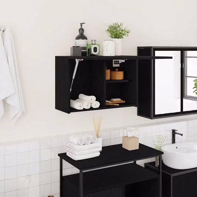 Berkfield Home Black Matt Wall Mounted Bathroom Cabinet W/D/H: 60 x 25 x 40 cm