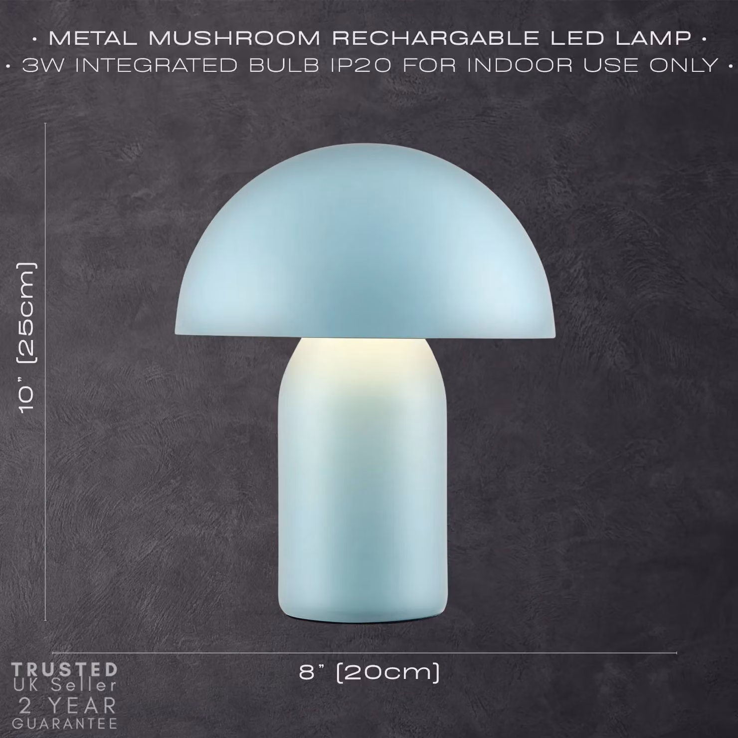 Happy Homewares Modern Rechargeable Mushroom Table Lamp with Touch Dimmer in Blue, Height: 25.4 cm – 4