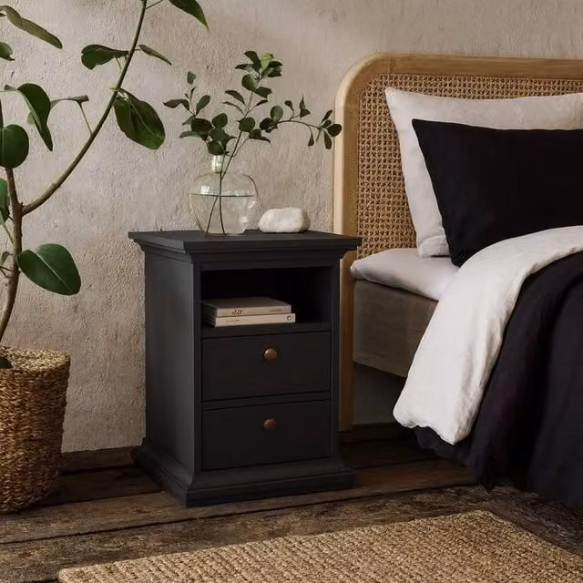Wyld Haus Osaka Farmhouse Bedside Table in Grey with 2 Drawers, W/D/H: 40.0 x 43.6 x 58.8 cm – 1