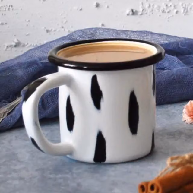 Elifle Stripe Series Enamel Mug in White and Black