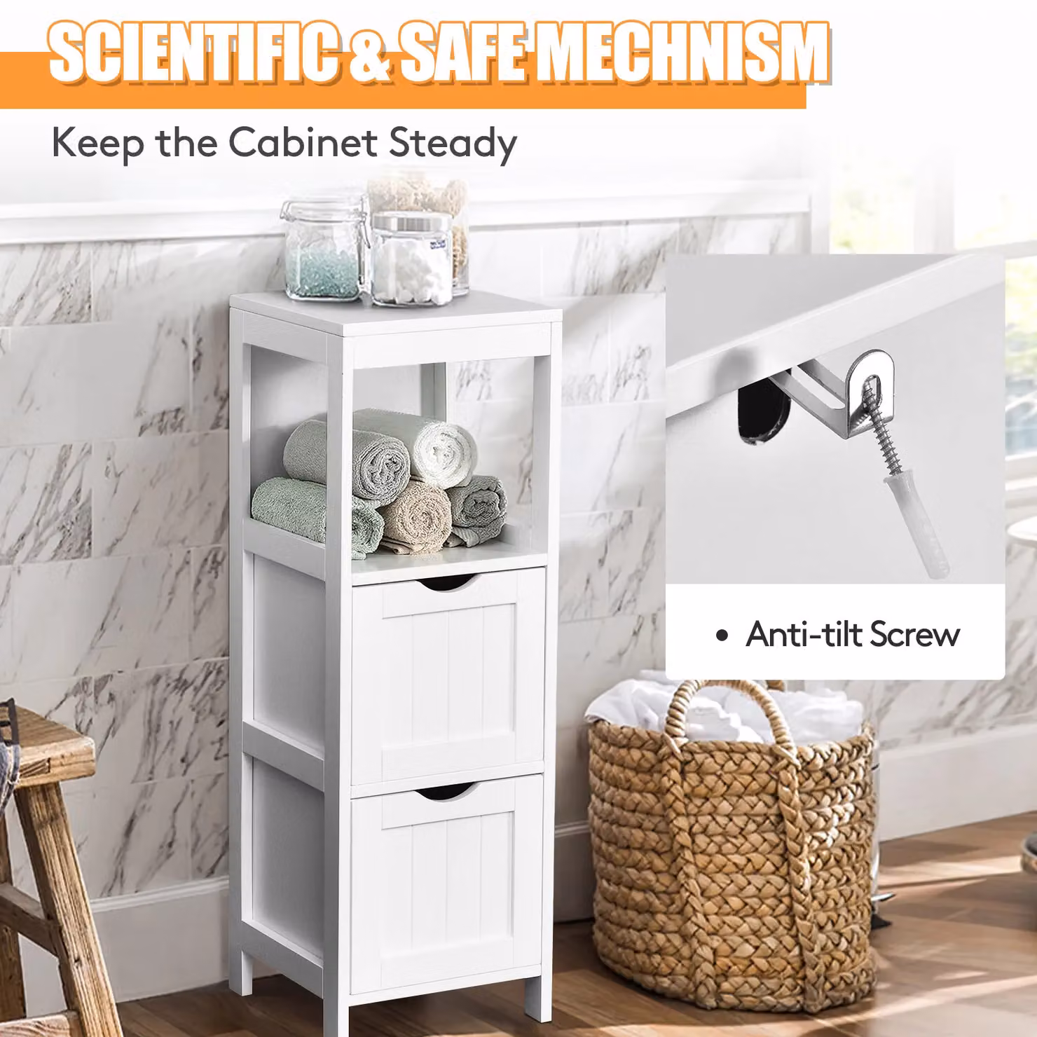 Gymax Modern White Freestanding Bathroom Floor Cabinet with Internal Drawers and Shelves – 2