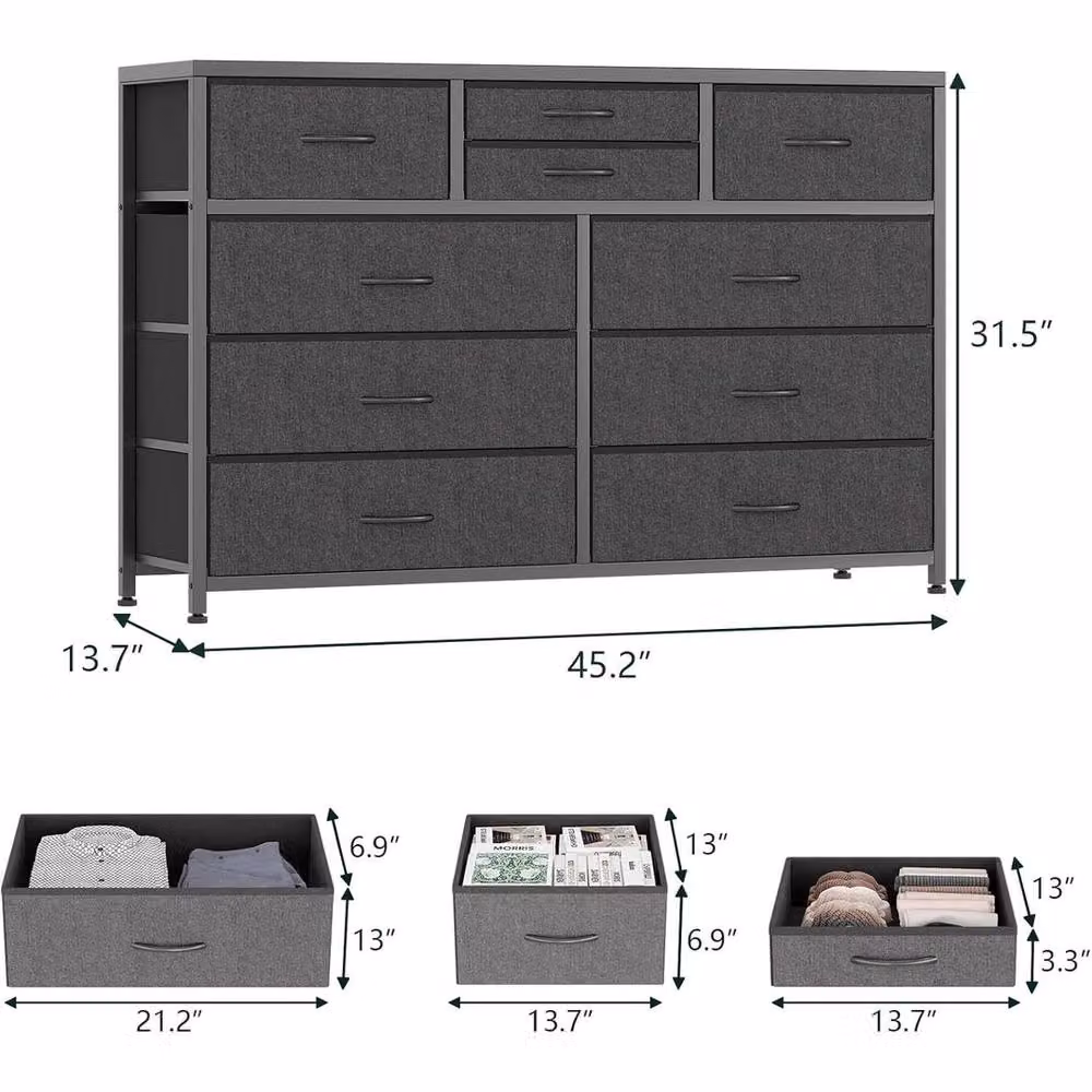 VOGREX 10-Drawer Chest of Drawers and TV Unit Storage in Dark Grey – 2