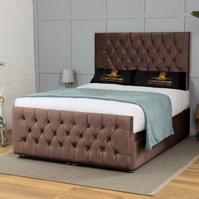 UK Bed Furniture Winchester End Lift Divan Ottoman Bed with 54 Inch Headboard in Brown, W/D: 120 x 200 cm