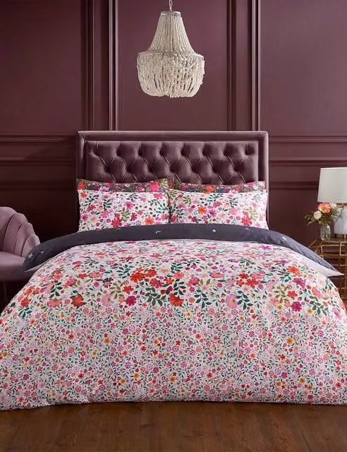 Sara Miller Reversible Ditsy Floral Pure Cotton Bedding Set, Multicolour, W: 140 cm, L: 200 cm