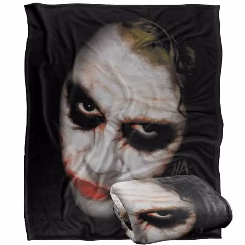 Warner Bros. The Dark Knight Heath Ledger Joker Face Super Soft Fleece Throw Blanket, Multicolour, W: 152 cm, D: 127 cm – 1