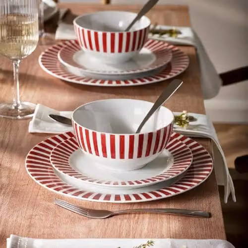 Waterside 12-Piece Red Striped Porcelain Dinner Set – 3