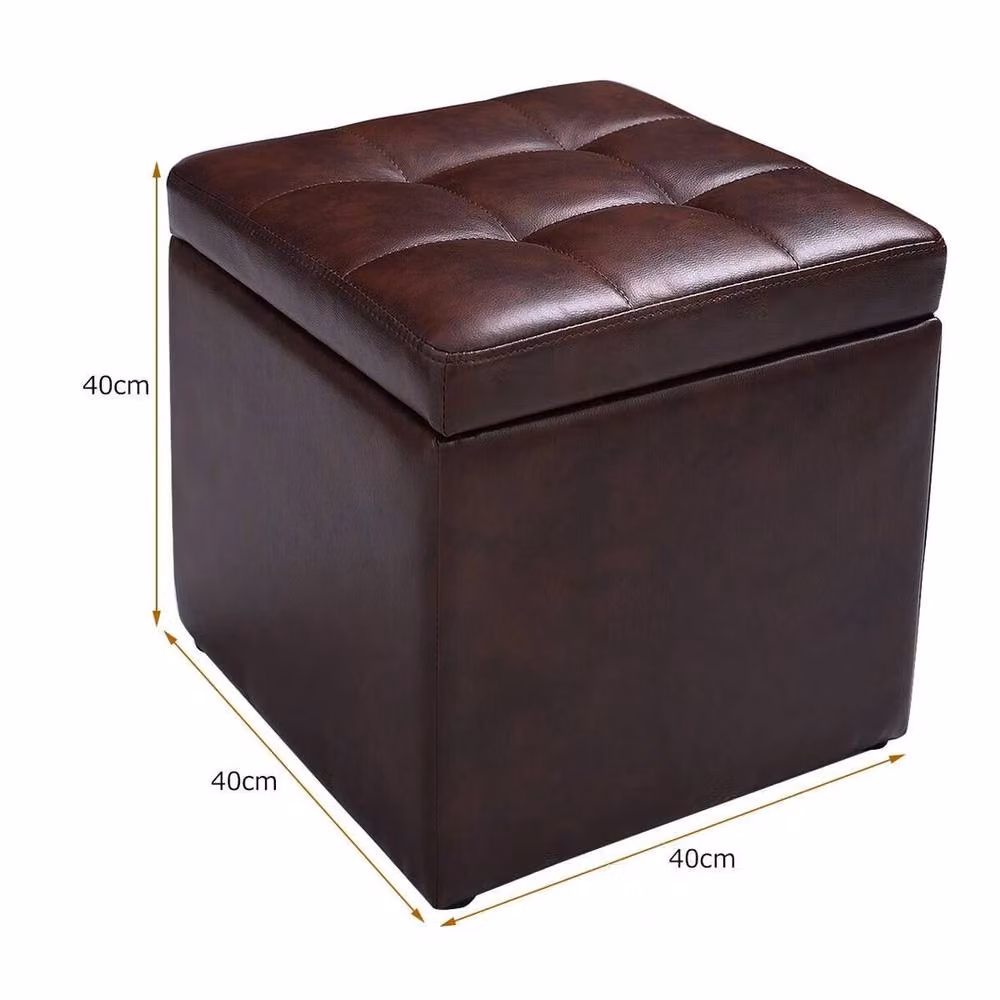 VOGREX Brown Faux Leather Cube Storage Ottoman Stool W/D/H: 40 x 40 x 40 cm – 3