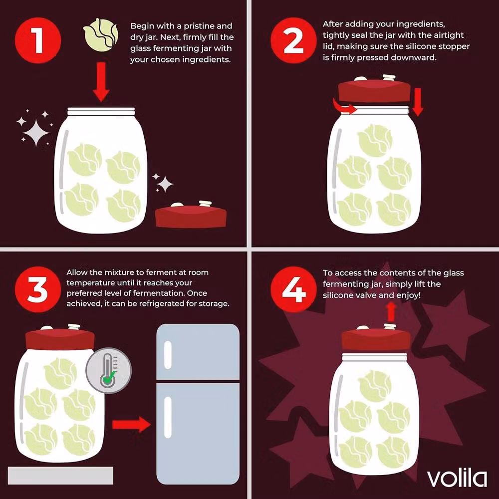 Volila 2 Pack of 1L Clear Glass Fermentation Jars with Airlock Screw Lids for Kimchi and Kombucha – 4