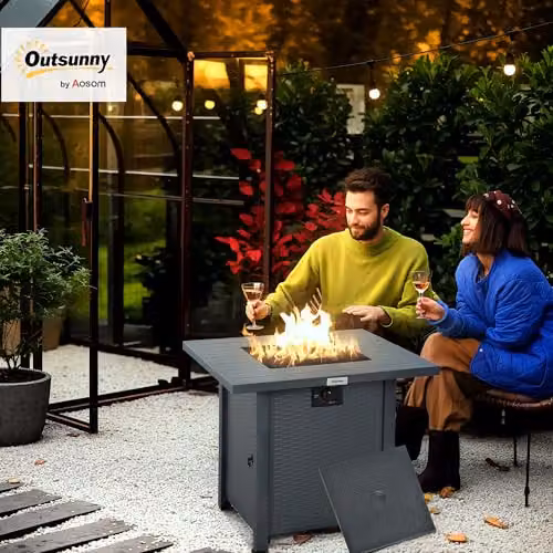 Outsunny Rattan-style Grey Propane Gas Fire Pit Table with 40,000 BTU Burner, W/D/H: 71 x 71 x 63 cm – 2
