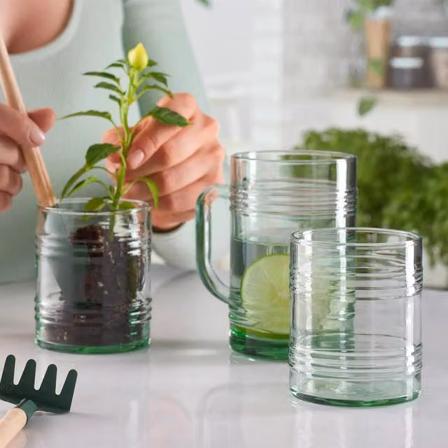 Pasabahce Green and Blue Solid Glass Tumbler Set, 490 ml, Pack of 8
