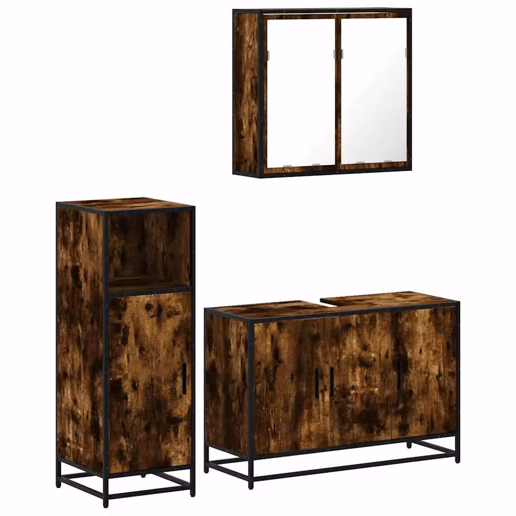 Berkfield Home 3 Piece Industrial Bathroom Furniture Set in Brown Smoked Oak – 2