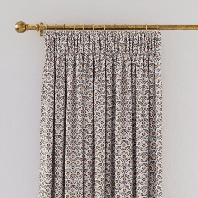 Joules Floral Foulard Lined Cotton Curtains, Blue, W: 167.64 cm, H: 228.6 cm