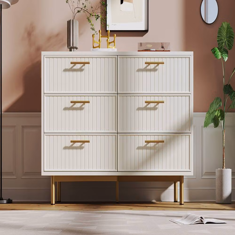 Rolipo Modern White and Gold 6-Drawer Chest of Drawers Sideboard – 3