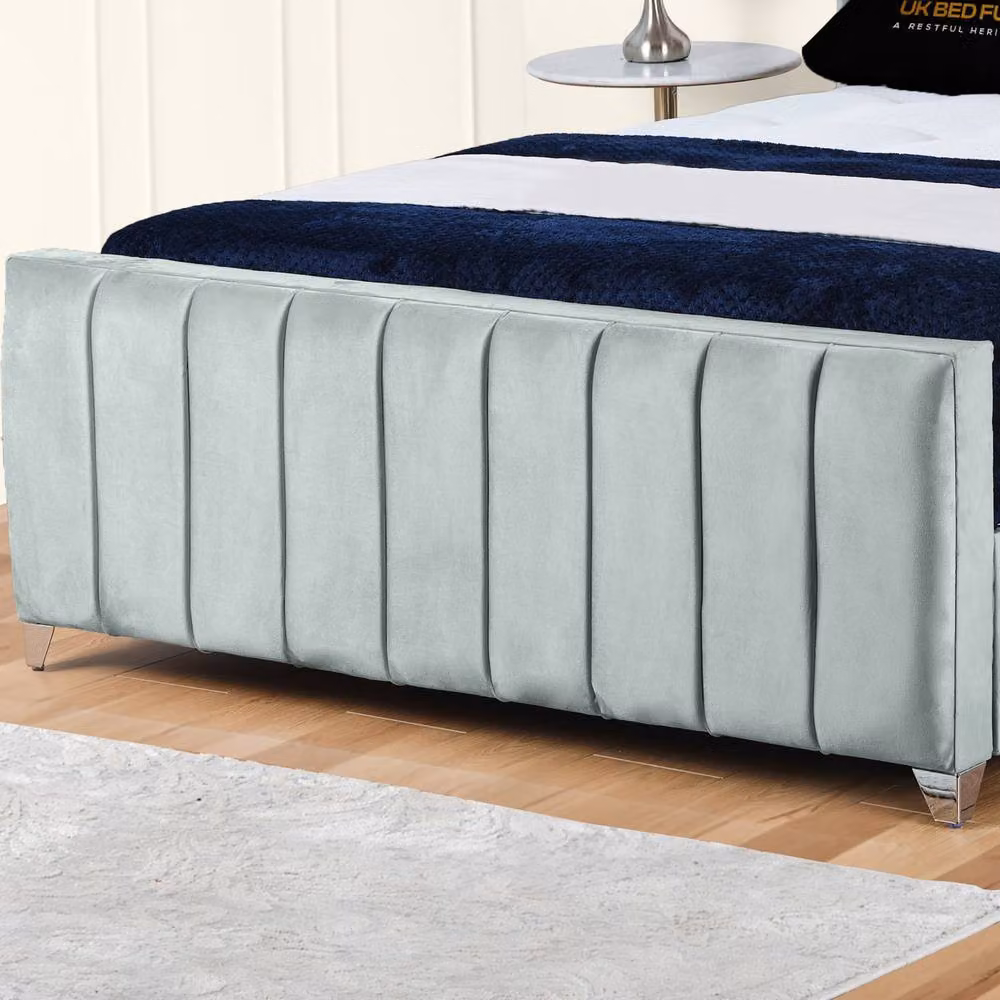 UK Bed Furniture Empire Winged Gas Lift Ottoman Upholstered Velvet Bed in Grey, Size: 120 x 200 cm – 3