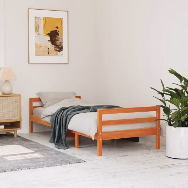 Berkfield Home Rustic Solid Wood Pine Bed Frame, Wax Brown, W: 80 cm, L: 200 cm – 1