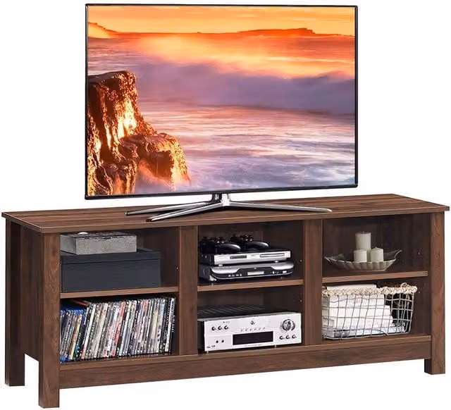 Costway Modern Brown Wood Console Table and TV Stand