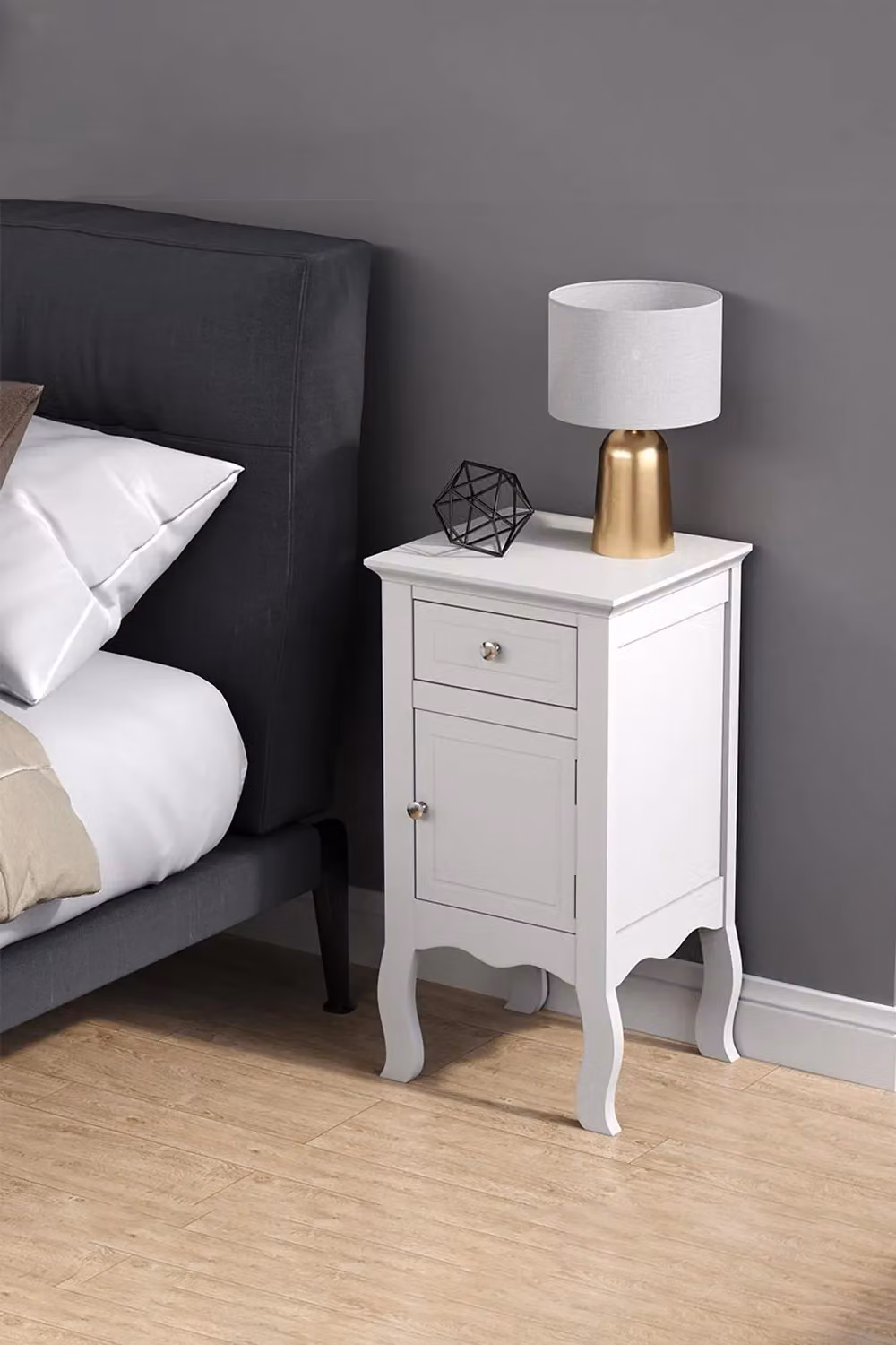 Living and Home Wooden Bedside Table with Drawer in White – 2