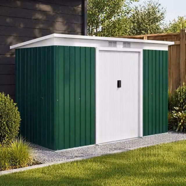 STILVORA Galvanised Steel Garden Shed with Double Sliding Doors in Dark Green, W/D/H: 172 x 119 x 172 cm – 1