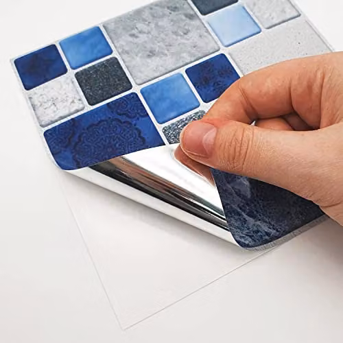 WALPLUS 24-Piece Blue and Grey Stone Selection Mosaic Wall Tile Sticker Set, W/D/H: 15 x 15 x 15 cm – 7