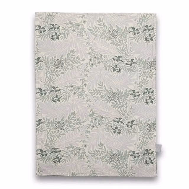 William Morris Larkspur Floral Cotton Tea Towel in Green