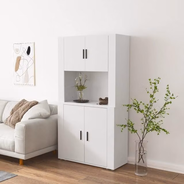 Berkfield Home Modern White Matt Wall Mounted Highboard with Hinged Doors and Open Shelves – 1