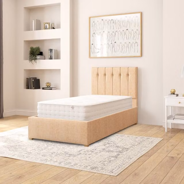 Aspire Hepburn Single Ottoman Storage Bed in Champagne Firenze Velour Fabric