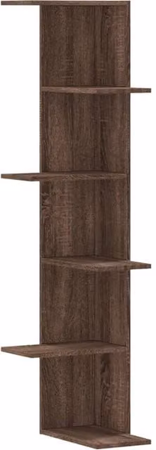 Berkfield Home Wall Mounted Corner Shelf in Brown Oak, W/D/H: 36.5 x 36.5 x 140 cm