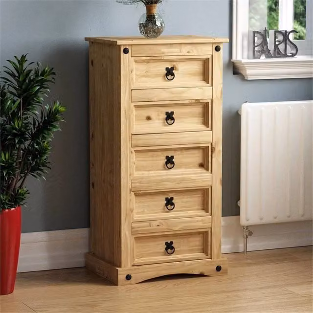 EONLION 5 Drawer Narrow Chest Storage Bedroom Furniture in Brown, Height: 100 cm