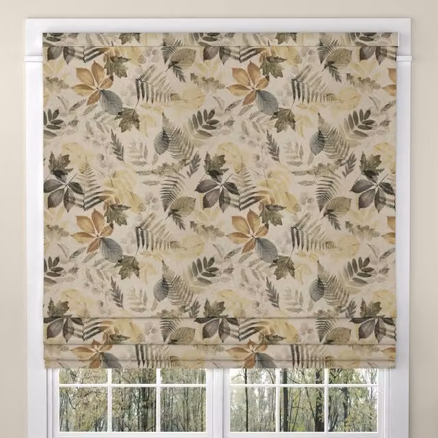 ANTE DECOR Folium Made To Measure Blackout Roman Blind in Shiraz Floral Pattern (Green, Yellow, Beige)