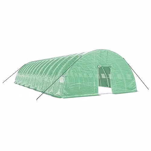 vidaXL Greenhouse with Green Steel Frame and Plastic Cover, W/D/H: 14 x 6 x 2.85 m