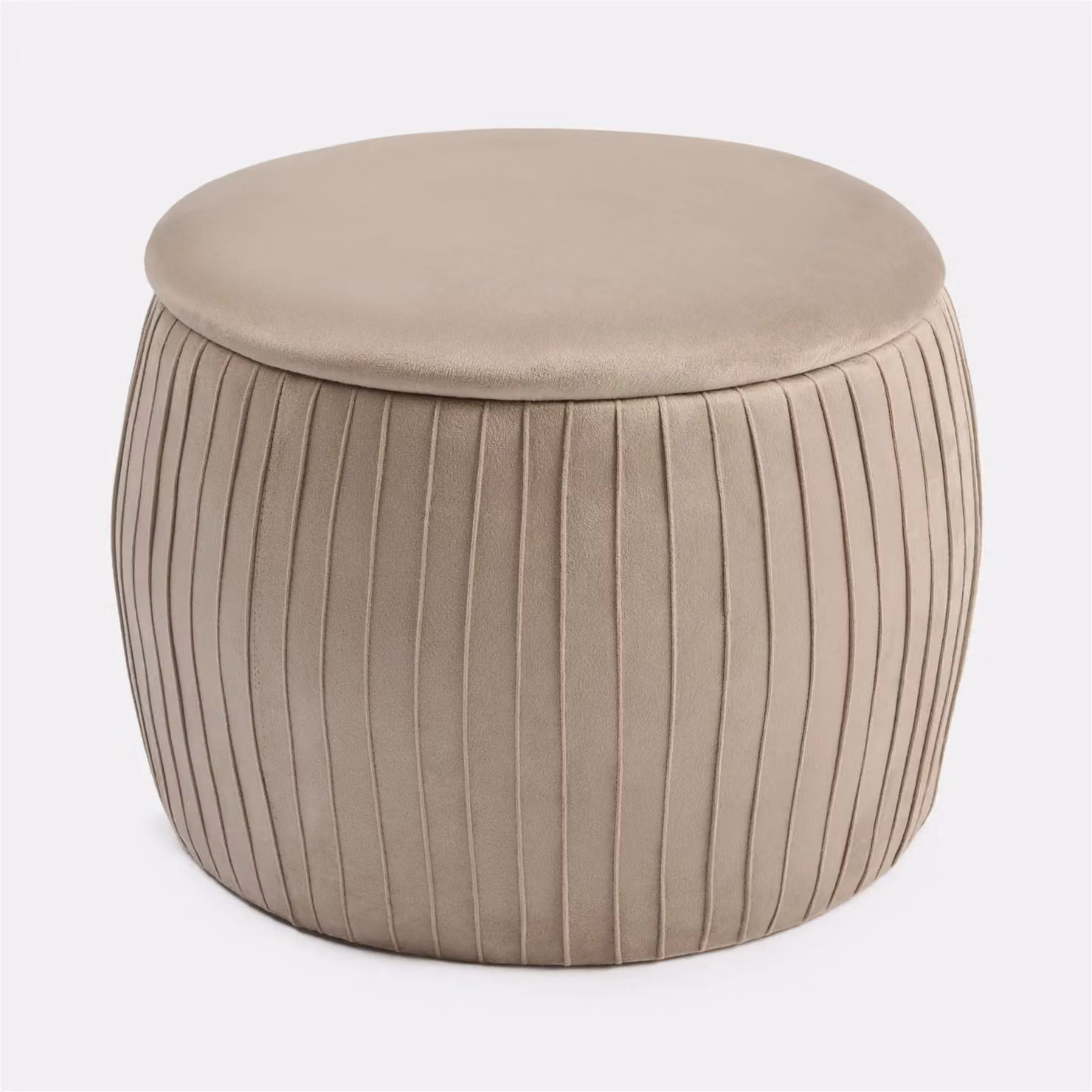 OHS Matte Velvet Pleated Ottoman Storage Stool in Natural Sand – 2