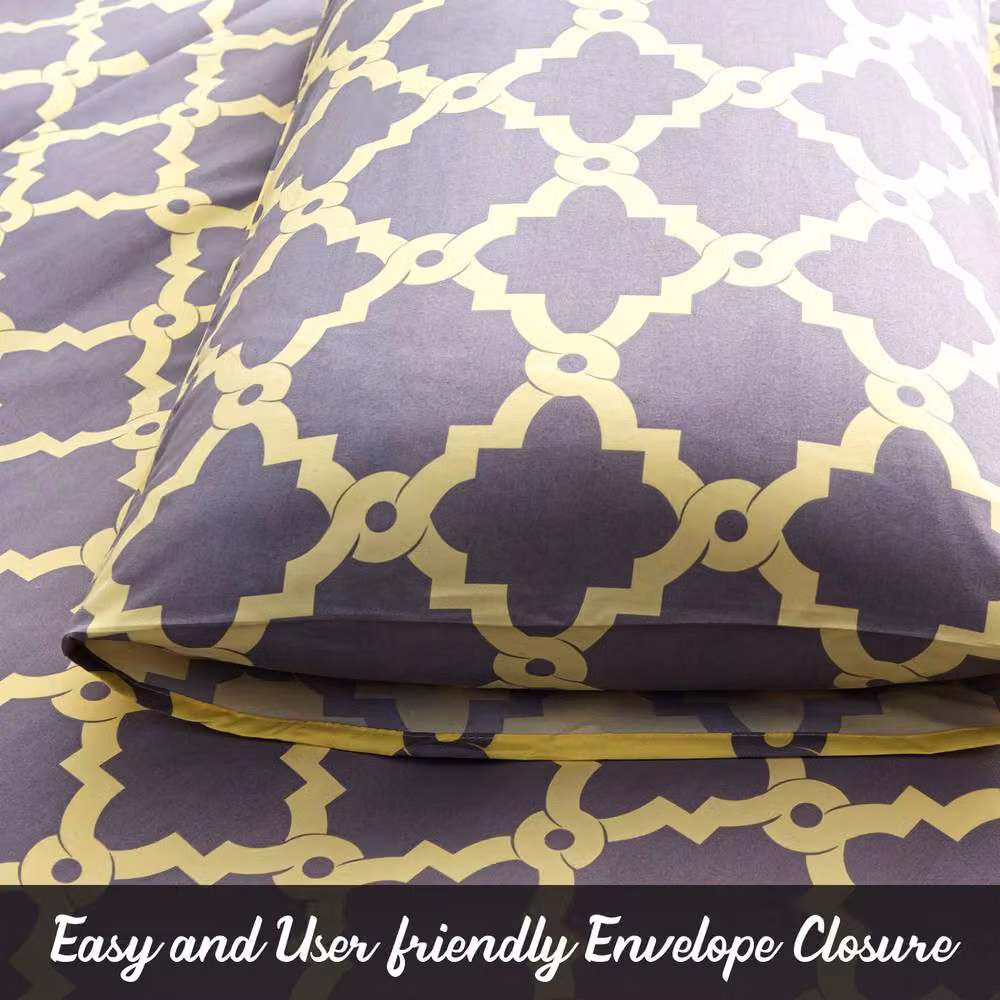 Pamposh Reversible Moroccan Graphic Microfibre Duvet Cover Set in Yellow and Grey, Size: 140 x 200 cm – 7