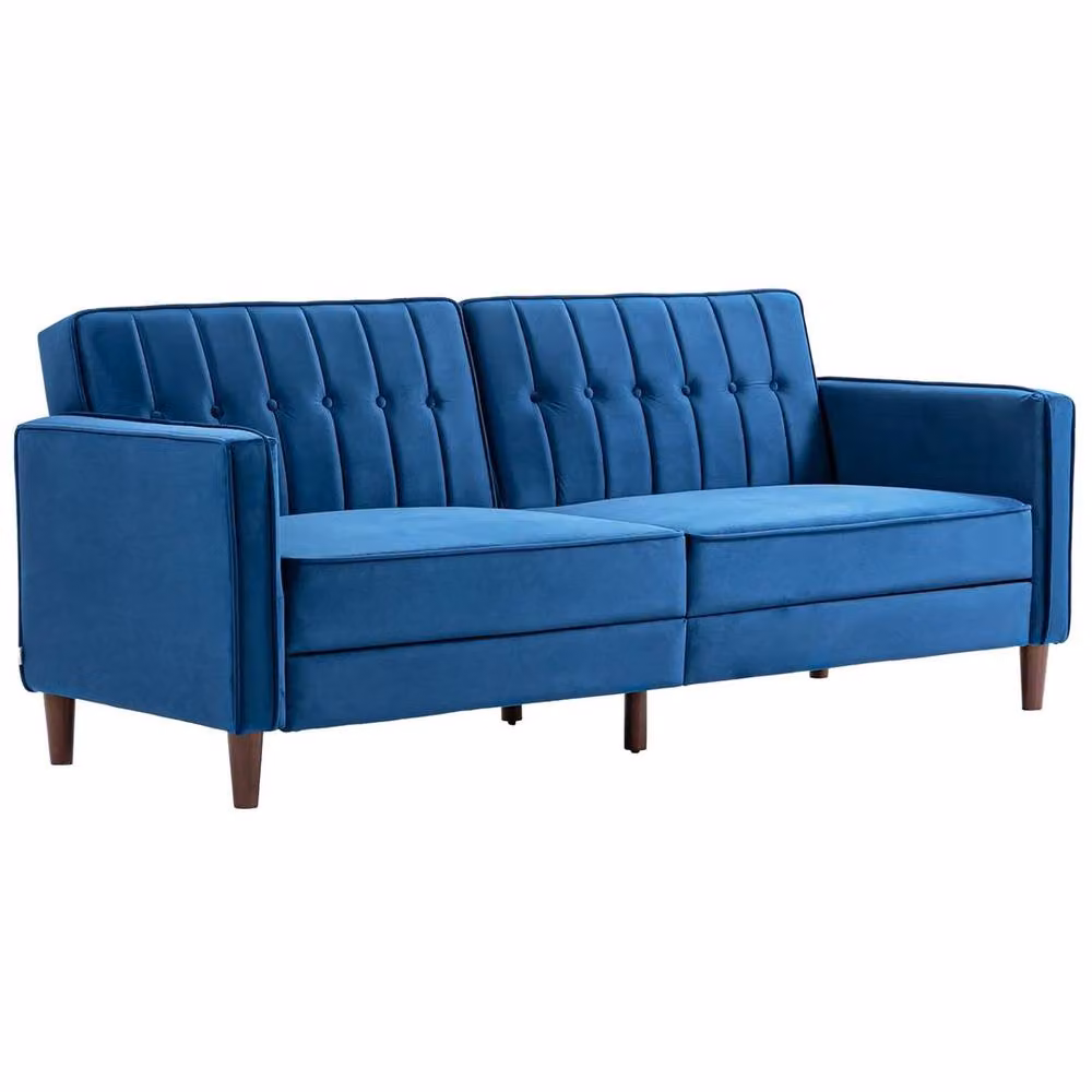 FORGEVIO Convertible Velvet-Touch Tufted Sofa Bed in Blue – 6