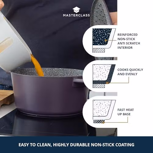 MasterClass Cast Aluminium Non-Stick Casserole Dish with Self-Basting Lid, Blue, Diameter: 20 cm, Volume: 2.5 l – 4