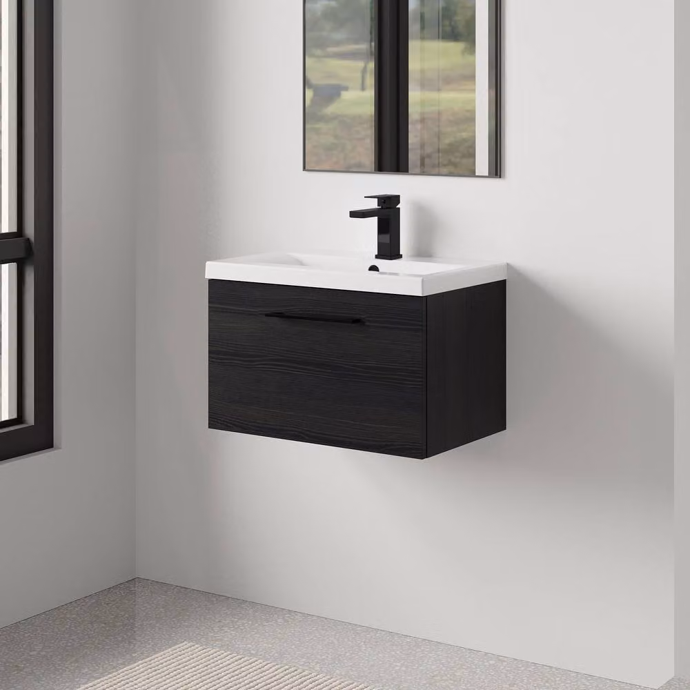 Balterley Modern Wall Hung 1 Drawer Vanity Unit in Matt Woodgrain Black – 3