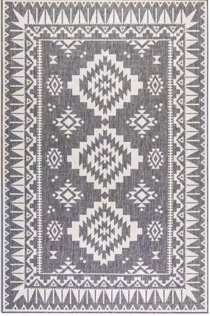 THE RUGS Grey Oriental Reversible Polypropylene Indoor and Outdoor Rug, W: 200 cm, D: 290 cm