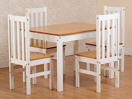 Seconique Ludlow Dining Set with Table and 4 Chairs in White and Oak Effect – 2