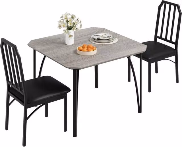 VOGREX 3-Piece Modern Dining Table and Upholstered Chair Set in Multicolour