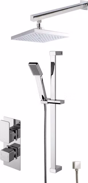 Balterley Empire Concealed Square Twin Valve Thermostat Shower Set in Chrome Silver