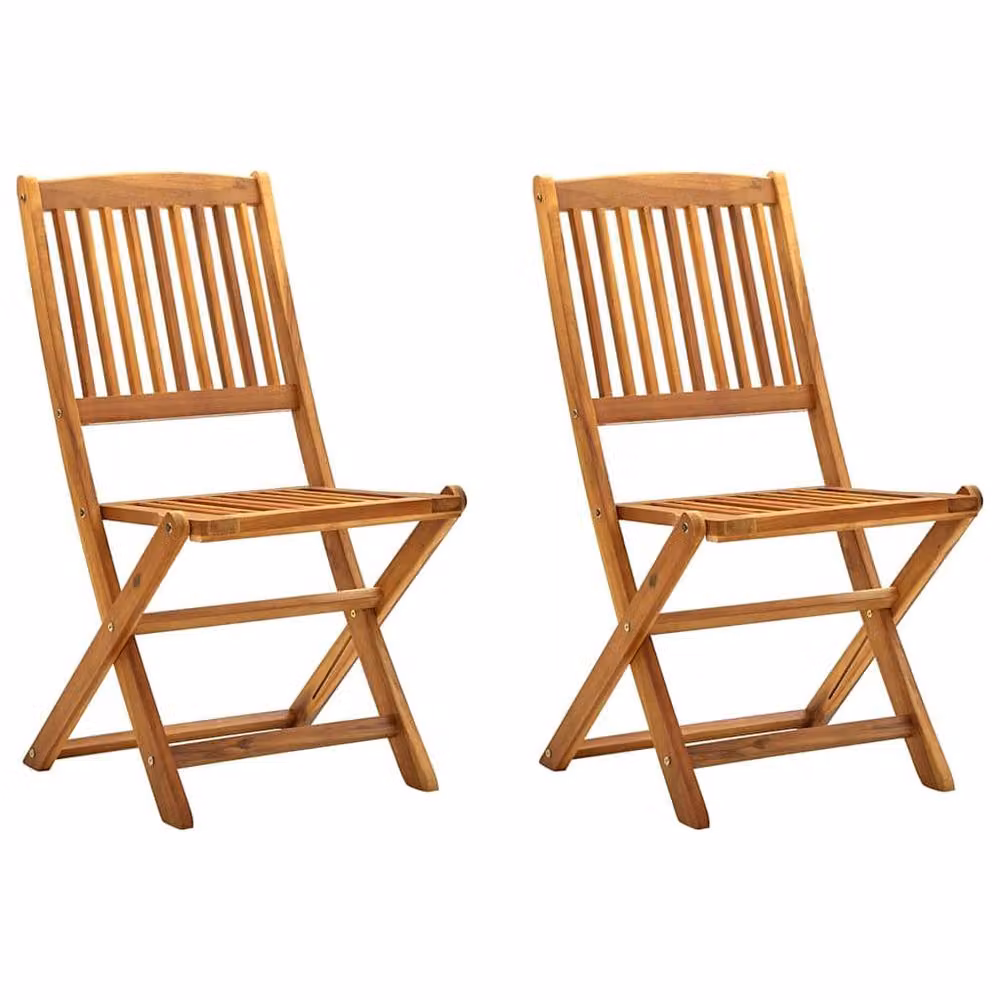 Berkfield Home Set of 2 Durable Folding Outdoor Garden Chairs in Brown Oiled Acacia Wood – 2