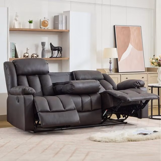 Sheridan 3 Seat Manual Recliner Sofa with Home Cinema Console in Brown Synthetic Leather