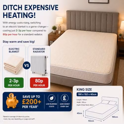 Mylek Fleece Fitted Heated Mattress Cover White King Size W/D/H: 152 x 180 x 40 cm – 5